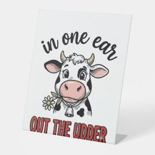Signe De Table Vache drôle avec une oreille dans l'autre du tee-s