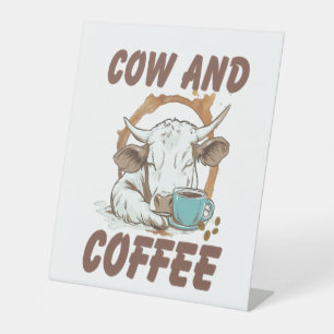 Signe De Table Vache et café, Fille occidentale drôle