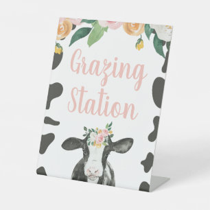 Signe De Table Vache sacrée Fleurs roses Nourriture d'anniversair