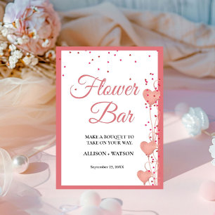 Signe De Table Valentine Pink Heart Barre de fleurs de douche