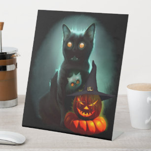 Signe De Table Vampire Chat et Assistant Citrouille Halloween Sur