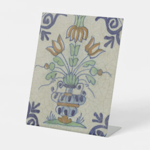 Signe De Table Vase de tulipes en carreaux de Delft antiques : bl