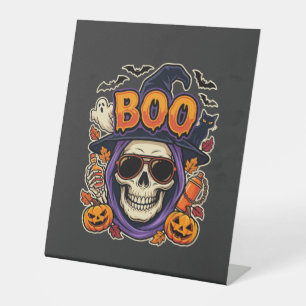 Signe De Table Vecteur de lunettes de soleil crâne Boo Halloween