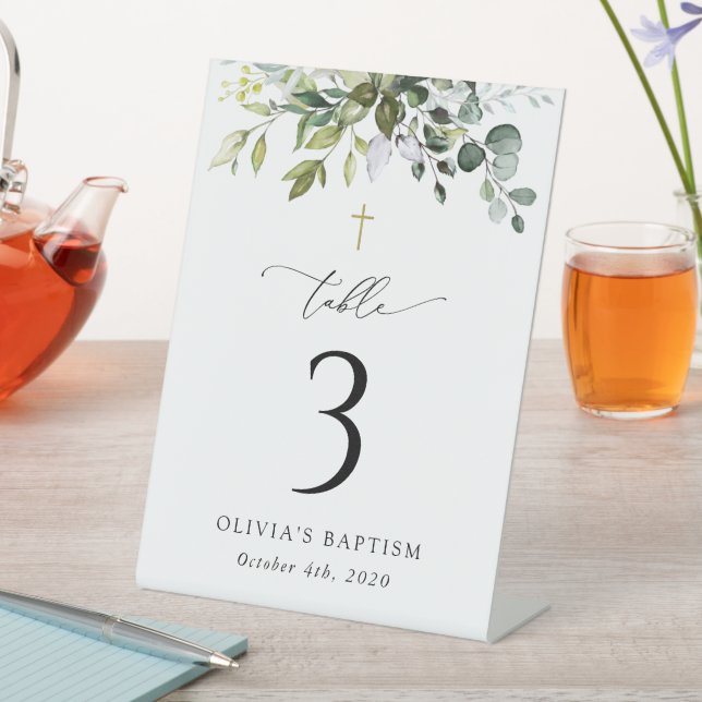 Signe De Table Végétation, feuilles d'eucalyptus, numéros de tabl (In SItu)