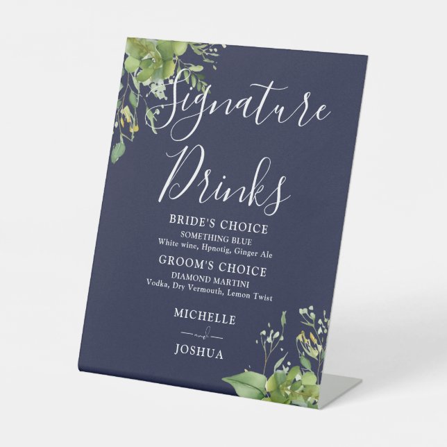 Signe De Table Végétation Floral Marine Bleu Signature Boissons (Recto)