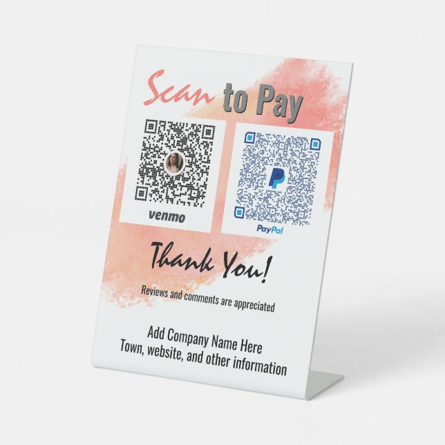 Signe De Table Venmo PayPal Business Pay (Recto)