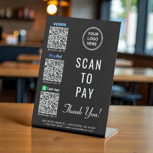 Signe De Table Venmo Paypal CashApp Codes QR Logo Scannez pour Pa