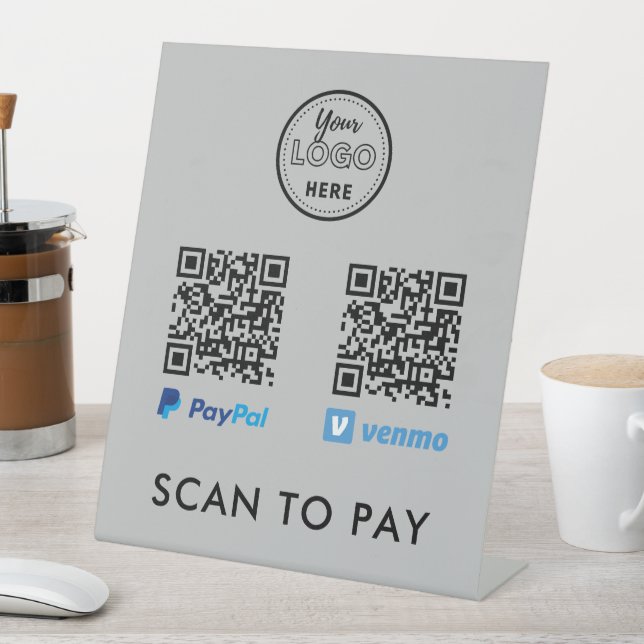 Signe De Table Venmo Paypal QR Code Scan to Pay Logo Gris (In SItu)