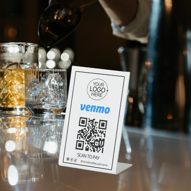 Signe De Table Venmo QR Code Paiement Ajouter Logo Médias sociaux (Venmo QR Code Payment Add Logo Social Media Pedestal Sign)