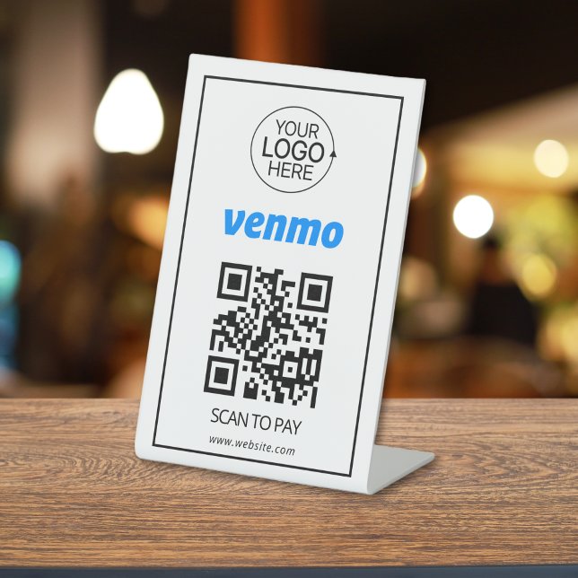 Signe De Table Venmo QR Code Paiement Ajouter Logo sans contact (Venmo QR Code Payment Add Logo Contactless Pedestal Sign)