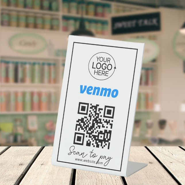 Signe De Table Venmo QR Code Paiement Ajouter Logo Script sans co (Venmo QR Code Payment Add Logo Contactless Script Pedestal Sign)