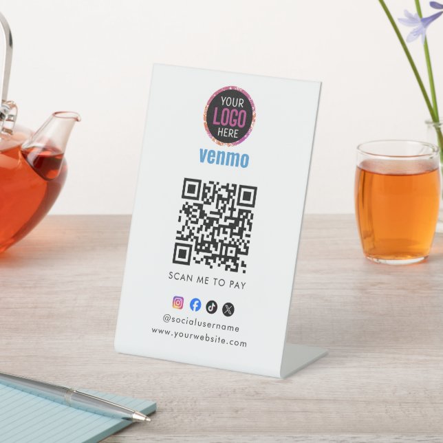 Signe De Table Venmo QR Code Payment | Scan to Pay Business Logo  (In SItu)