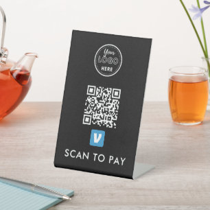 Signe De Table Venmo QR Code Scan pour payer le logo moderne Noir