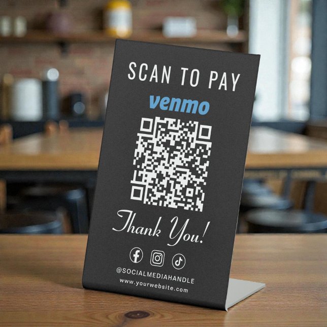 Signe De Table Venmo Scan to Pay QR Code Tabletop Black (Venmo Scan to Pay QR Code Tabletop Black Pedestal Sign)