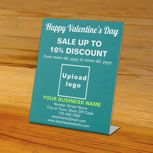 Signe De Table Vente Valentine d'affaires sur Vert Turquoise (Business Valentine sale on teal green pedestal sign. Signage to attract more customers.)