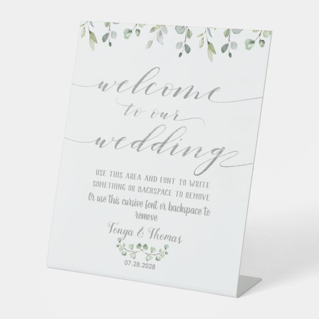 Signe De Table Verdure Argent fantaisie Mariage Bienvenue (Recto)