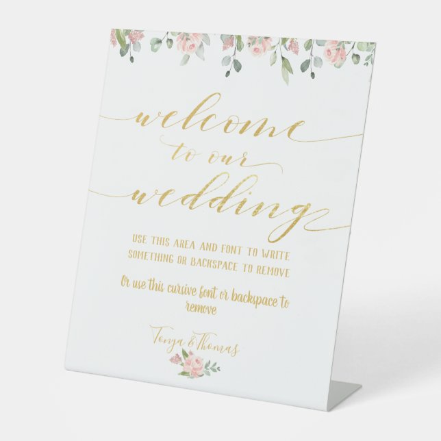 Signe De Table Verdure Blush Pink Or fantaisie Calligraphie Bienv (Recto)
