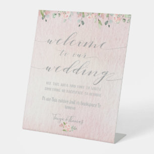 Signe De Table Verdure Blush & Silver Fancy Calligraphy Bienvenue
