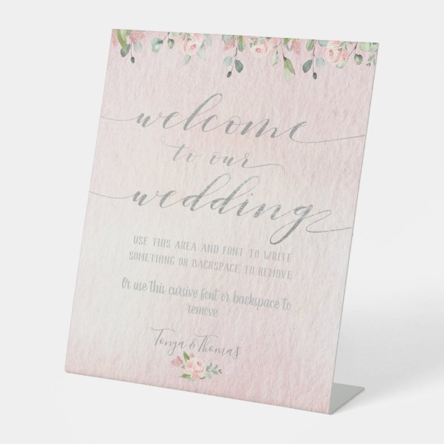 Signe De Table Verdure Blush & Silver Fancy Calligraphy Bienvenue (Recto)