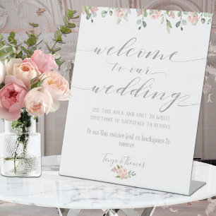 Signe De Table Verdure Blush & Silver Fancy Calligraphy Bienvenue
