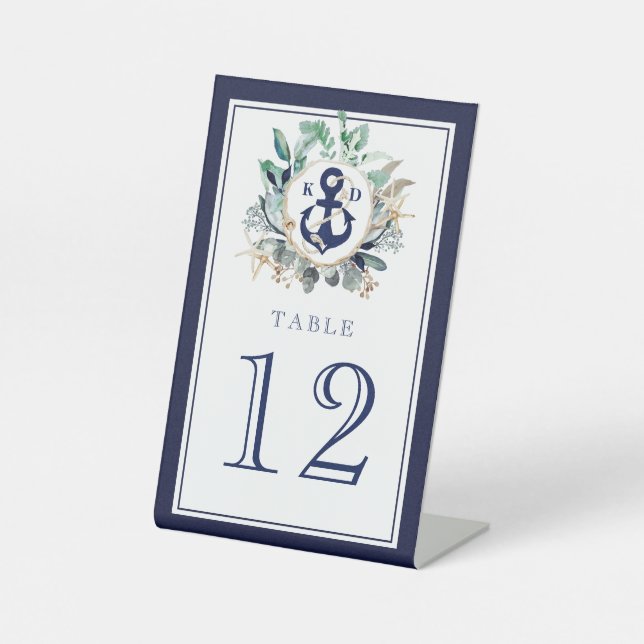 Signe De Table Verdure Wreath Marine Ancre Monogram Beach Mariage (Recto)