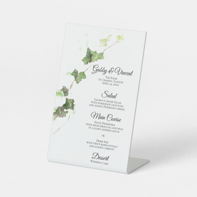 Signe De Table Vert anglais Ivy Watercolor Menu Mariage (Recto)