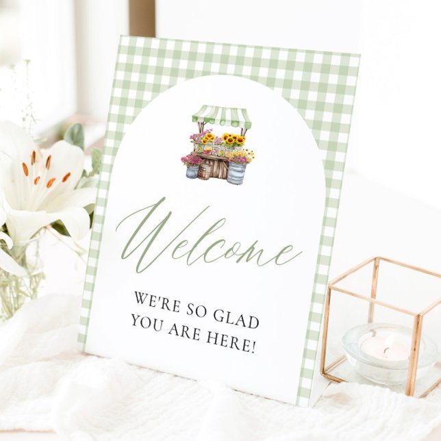 Signe De Table Vert En vichy Fraîchement Éloigné De L'Affiche de  (Sage Green Gingham Fresh Off The Market Welcome Sign)