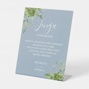 Signe De Table Vert Floral Dusty Blue Jenga Mariage Livre d'or