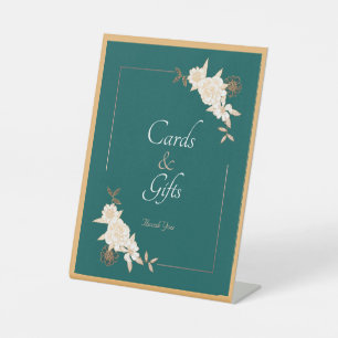 Signe De Table Vert foncé avec crème Roses cartes de mariage et c
