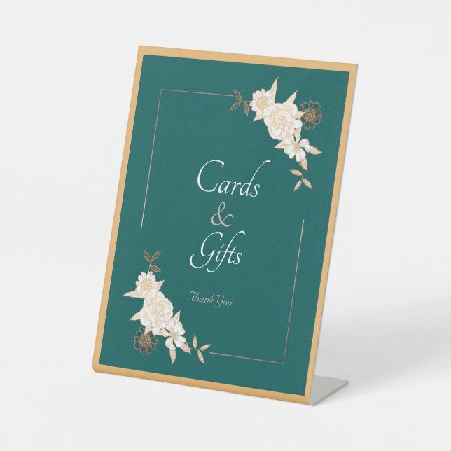 Signe De Table Vert foncé avec crème Roses cartes de mariage et c (Recto)