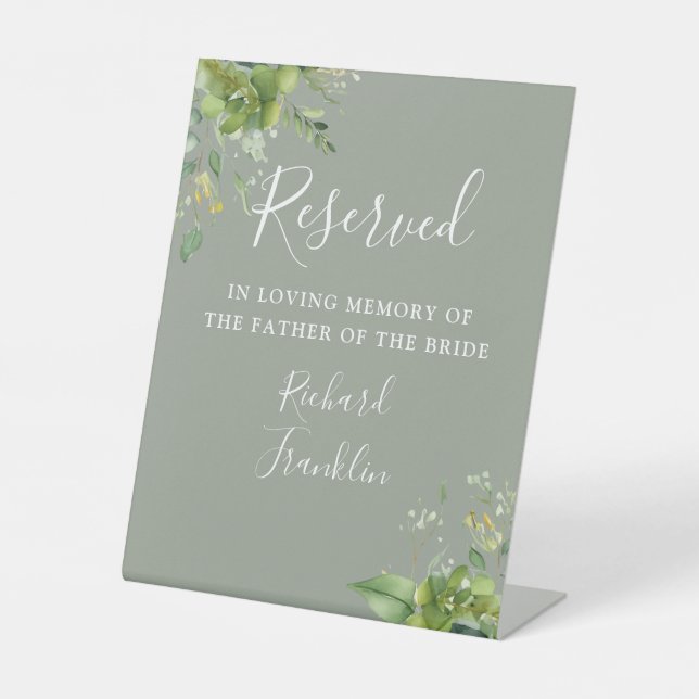 Signe De Table Vert Sage Vert Mémoire Réservée Pour Mariage (Recto)