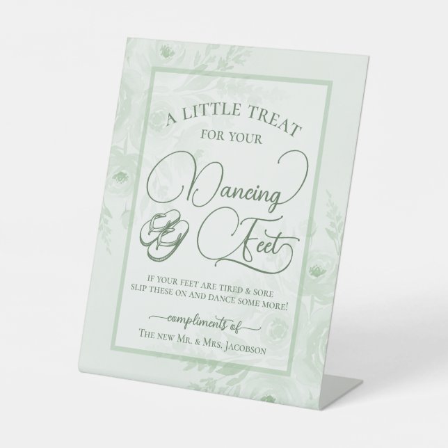 Signe De Table Vert sauge floral danse pieds sandales mariage (Recto)