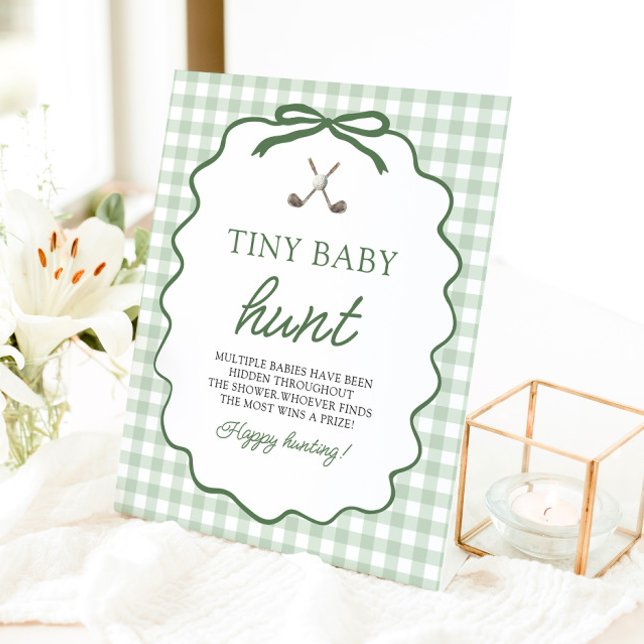 Signe De Table Vert Sauge Gingham Golf Bébé Tout-Petits Chasse Ba (Sage Green Gingham Golf Tiny Baby Hunt Baby Shower )