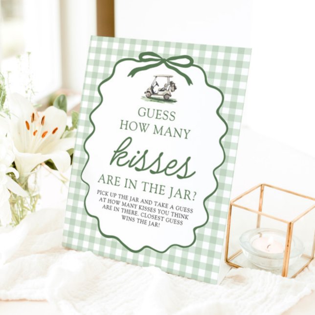 Signe De Table Vert Sauge Golf Devine Combien de Bisous Baby Show (Sage Green Golf Guess How Many Kisses Baby Shower Sign)