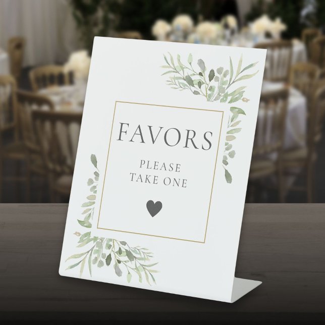 Signe De Table Veuillez Prendre Une Feuille De Verdure En Guise D (Please Take A Favor Greenery Foliage Pedestal Sign)