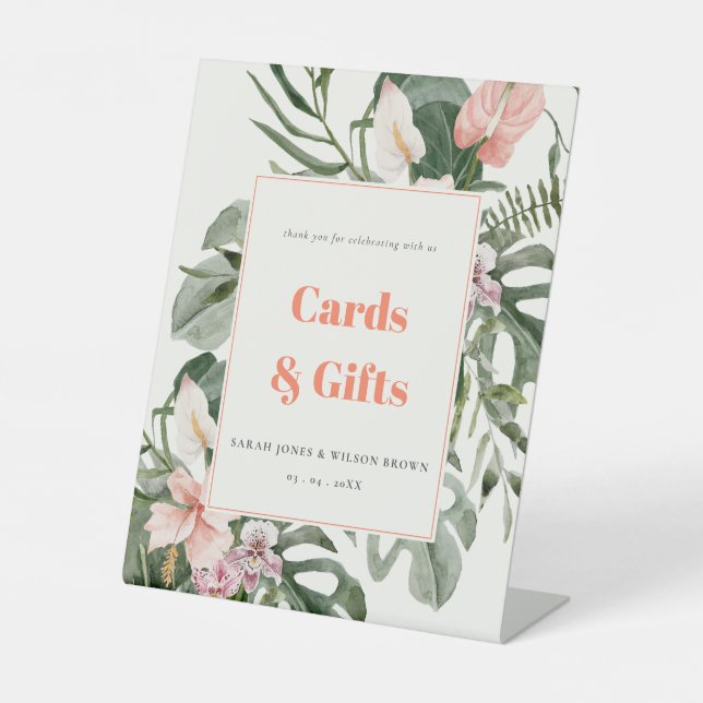 Signe De Table Vibrant Blush Boho Tropical Floral Mariage Custom (Recto)