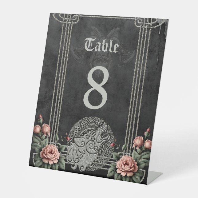 Signe De Table Viking Wolf & Rose. Une tête de loup stylisée, (Recto)