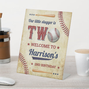 Signe De Table Vintage Baseball Boys 2e anniversaire Bienvenue