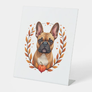 Signe De Table Vintage French Bulldog with Autumn Leaf Wreath and