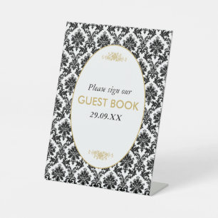Signe De Table Vintage Gold Black & White Mariage damassé