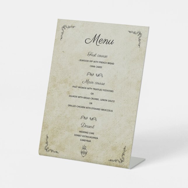 Signe De Table Vintage menu mariage romantique (Recto)