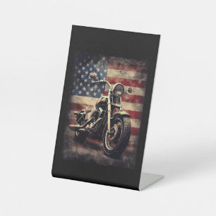 Signe De Table Vintage Motorcycle USA Drapeau Retro Biker América