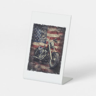 Signe De Table Vintage Motorcycle USA Drapeau Retro Biker América