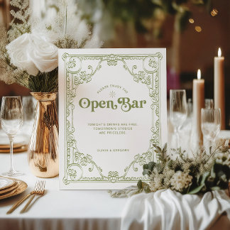 Signe De Table Vintage Olive Green Mariage Open Bar