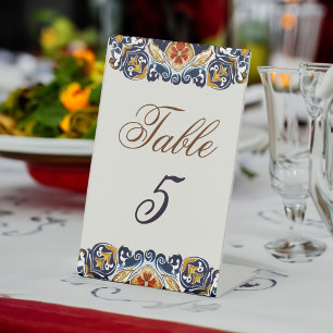 Signe De Table Vintage Talavera Azul Numéro de table du mariage