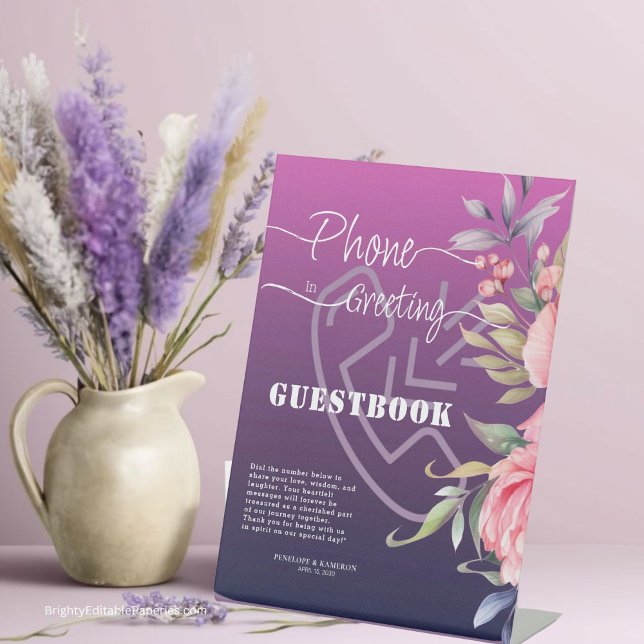 Signe De Table Violet Pink Peony Mariage Téléphone Salutation Liv (Welcome love in style! sets the tone for unforgettable wedding memories. 💐✨)
