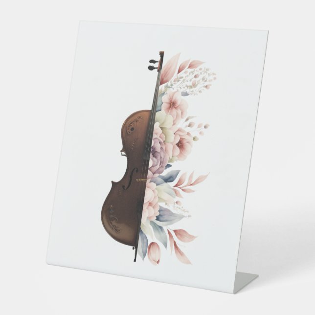 Signe De Table Violon parmi les fleurs. Bouquet de fleurs. (Recto)