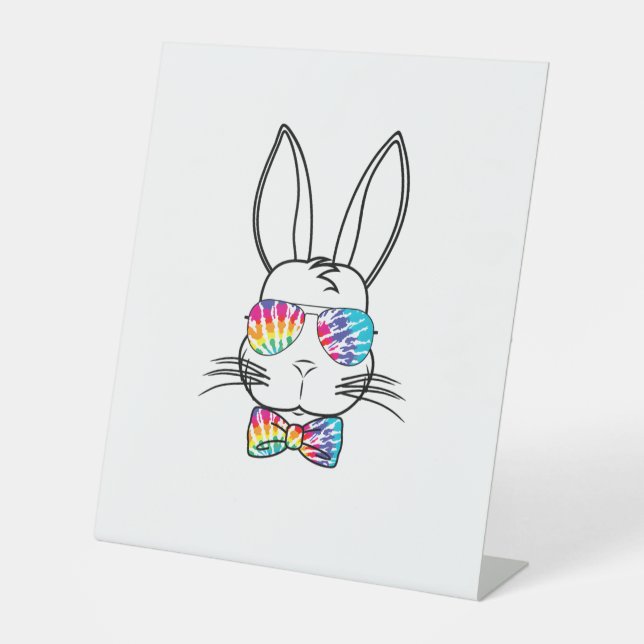 Signe De Table Visage de lapin avec Tie Dye Lunettes de soleil et (Recto)