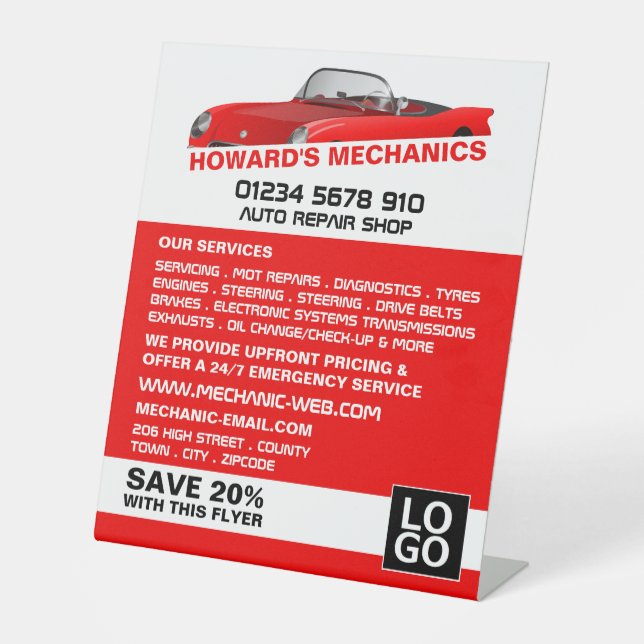 Signe De Table Voiture de sport, mécanique automobile et réparati (Recto)