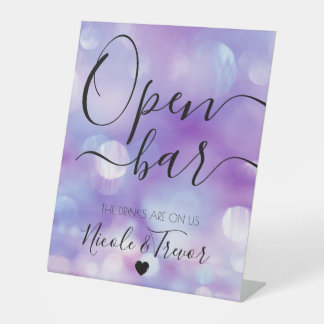 Signe De Table Vos noms personnalisés - Bar ouvert Bokeh Calligra